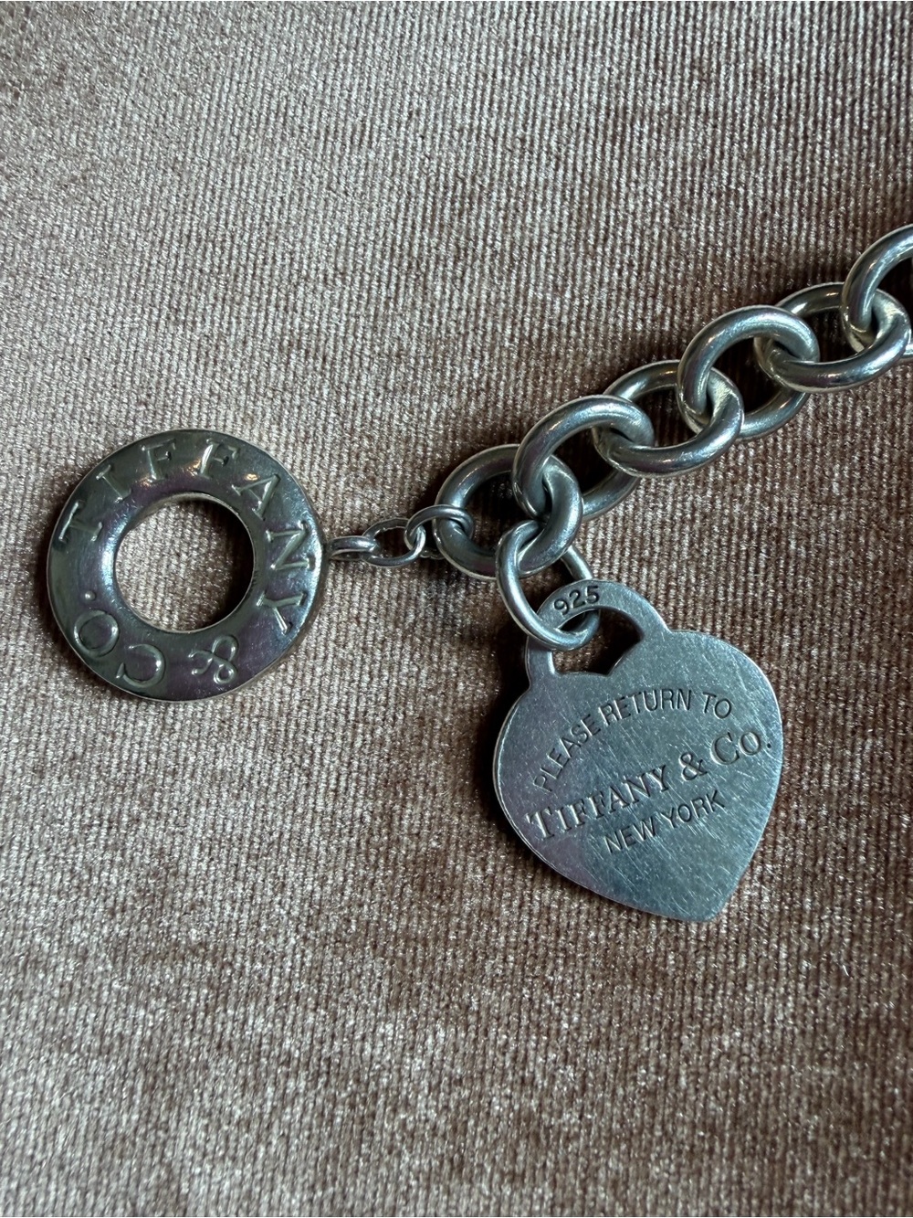 Tiffany & Co. Silver Heart Charm Toggle Bracelet with Blue Heart Bead Bracelet - Picture 3 of 12